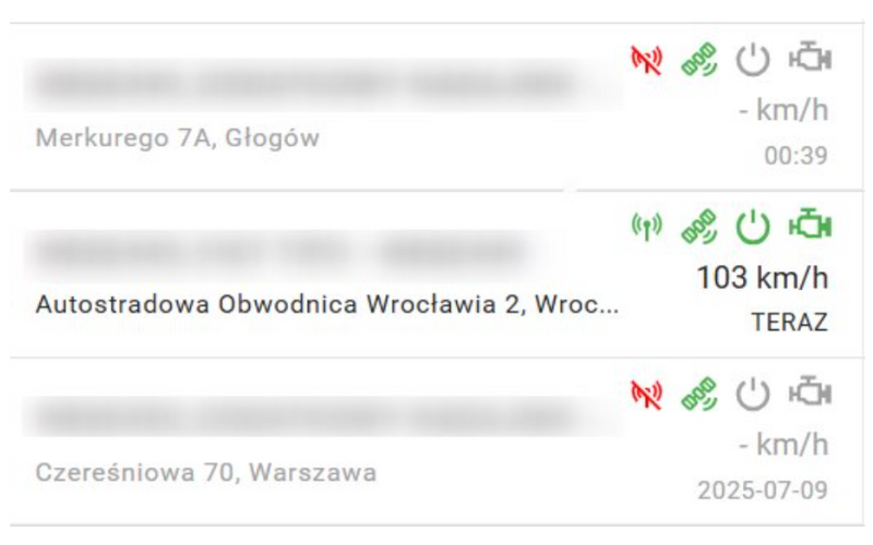 panel parametrów gps