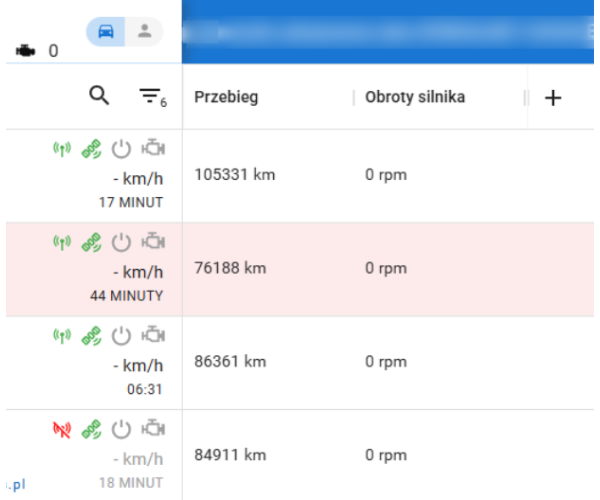 widok danych pojazdów gps