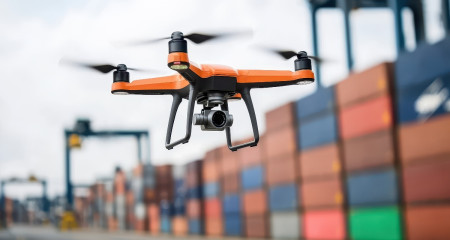 dron patrolujący towary i załadunek
